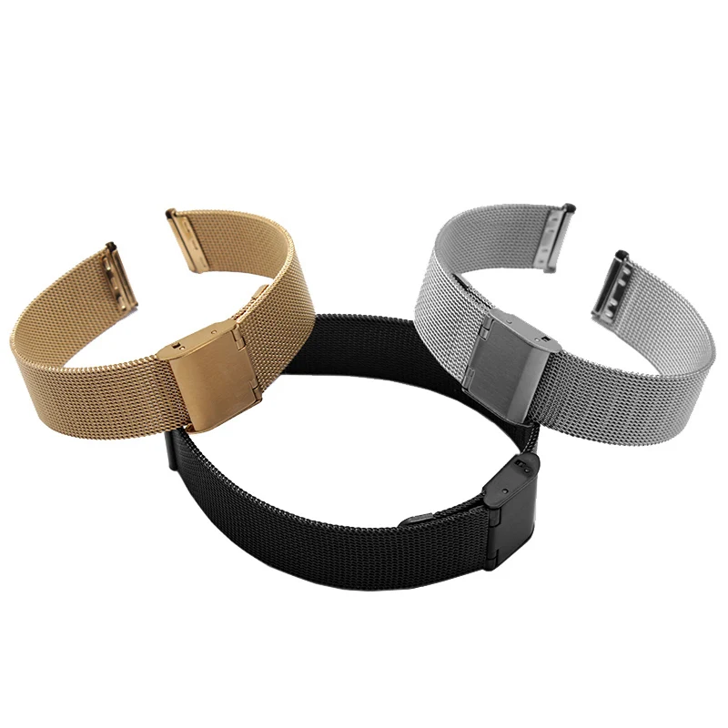 Milanese Watchband Universal Stainless Steel Metal WatchBand Strap Bracelet Black Rose Gold Silver 12 14 16 18 20 22 24mm