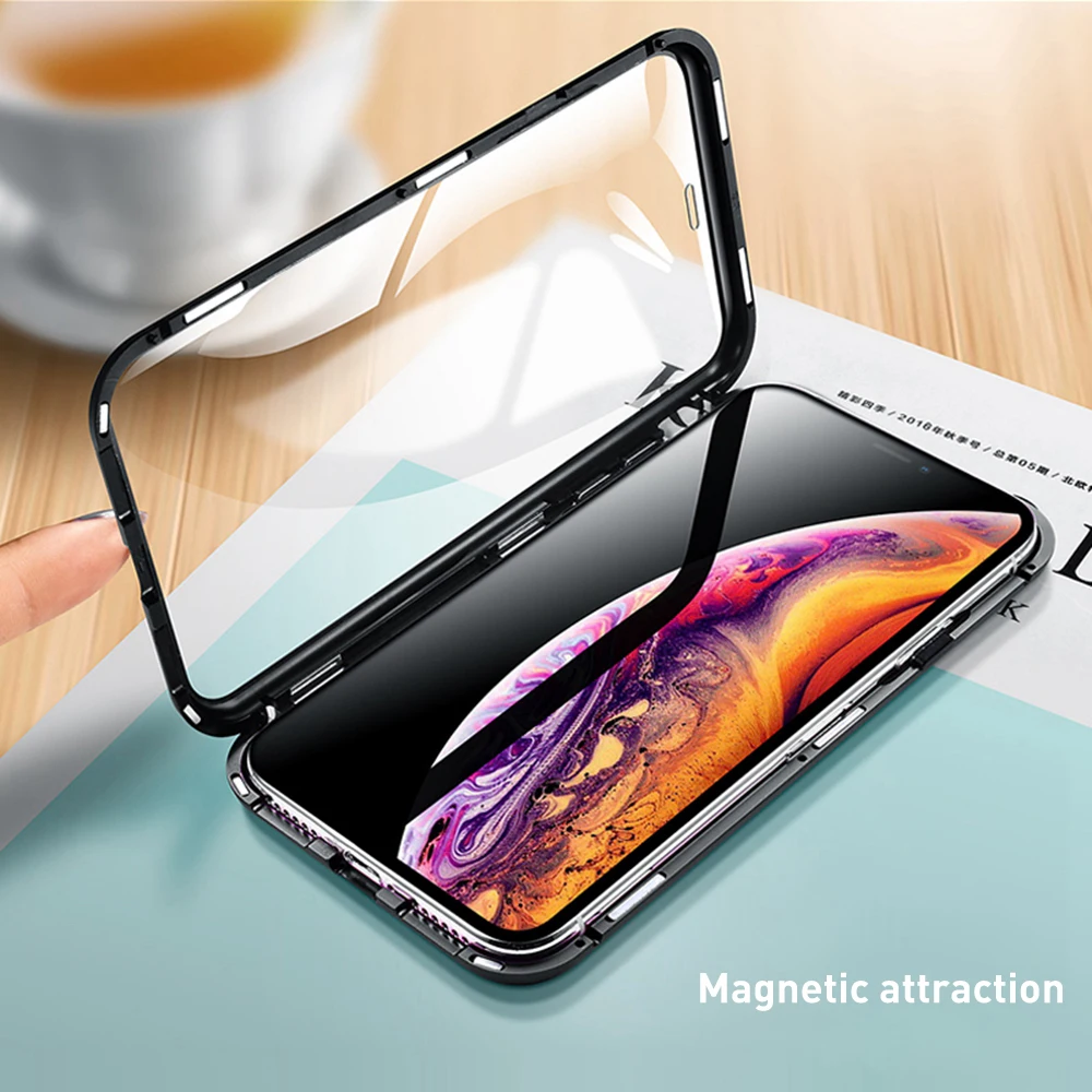 Магнитная Адсорбция Металла Чехол для iPhone XS MAX X XR 8 7 плюс 6 6s чехол двухсторонняя
