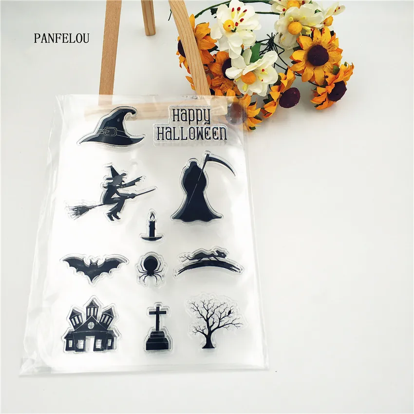 PANFELOU Хэллоуин элементы прозрачный силиконовый штамп/печать DIY Скрапбукинг/фотоальбом Декоративные прозрачные штамп листы