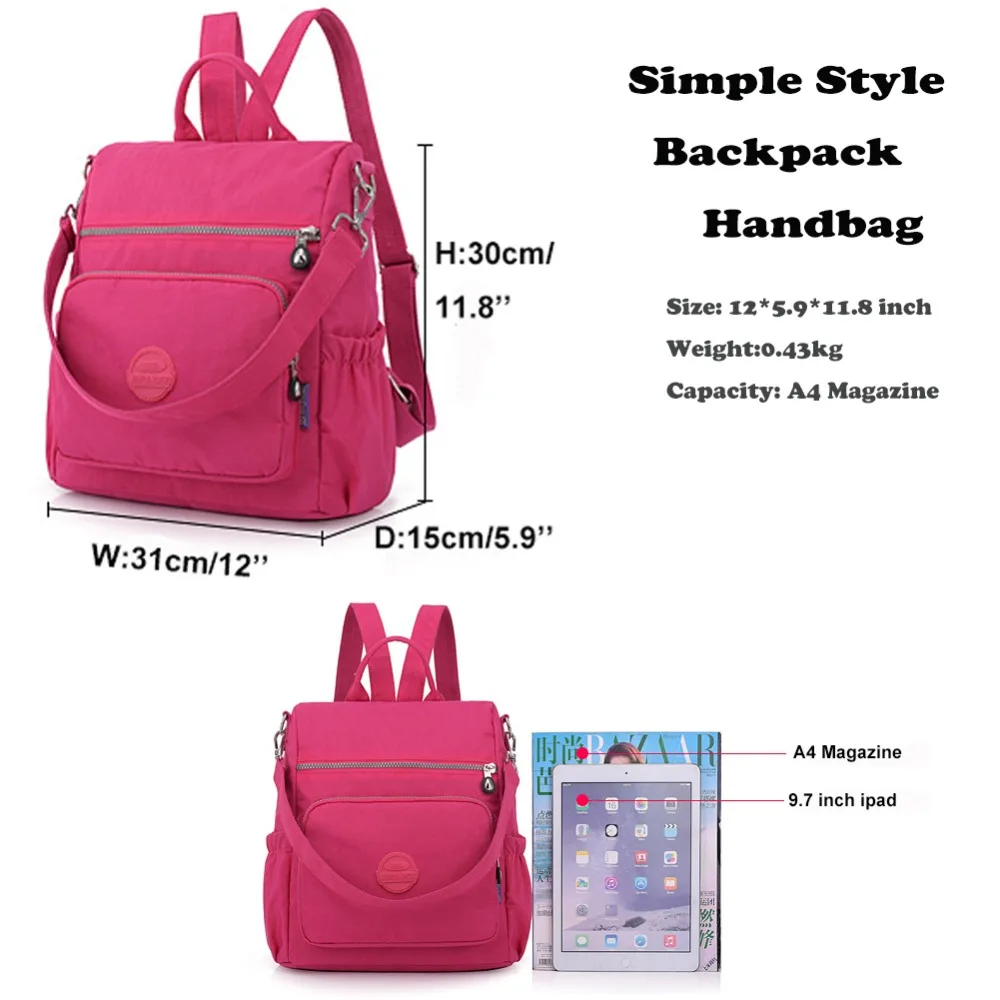 Fashion Women Waterproof Nylon Backpack Korean Style Designers Shoulder School Bag Leisure Rucksack For Girls | Багаж и сумки