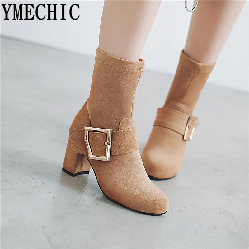 Зимние ботинки YMECHIC 2018 женские носки на блочном каблуке обувь высоком