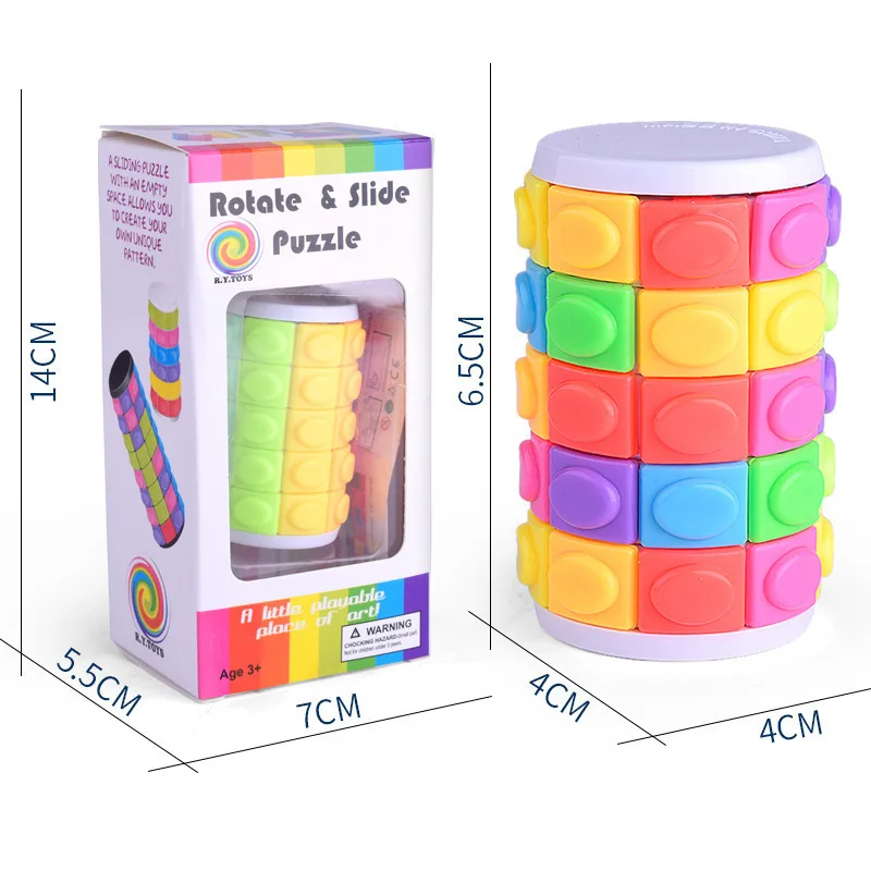 5th Order 3D Rotate And Slide Stress Cube Puzzle Toy Rainbow Color Cylinder Sliding Puzzle For Autism And Stop Stress