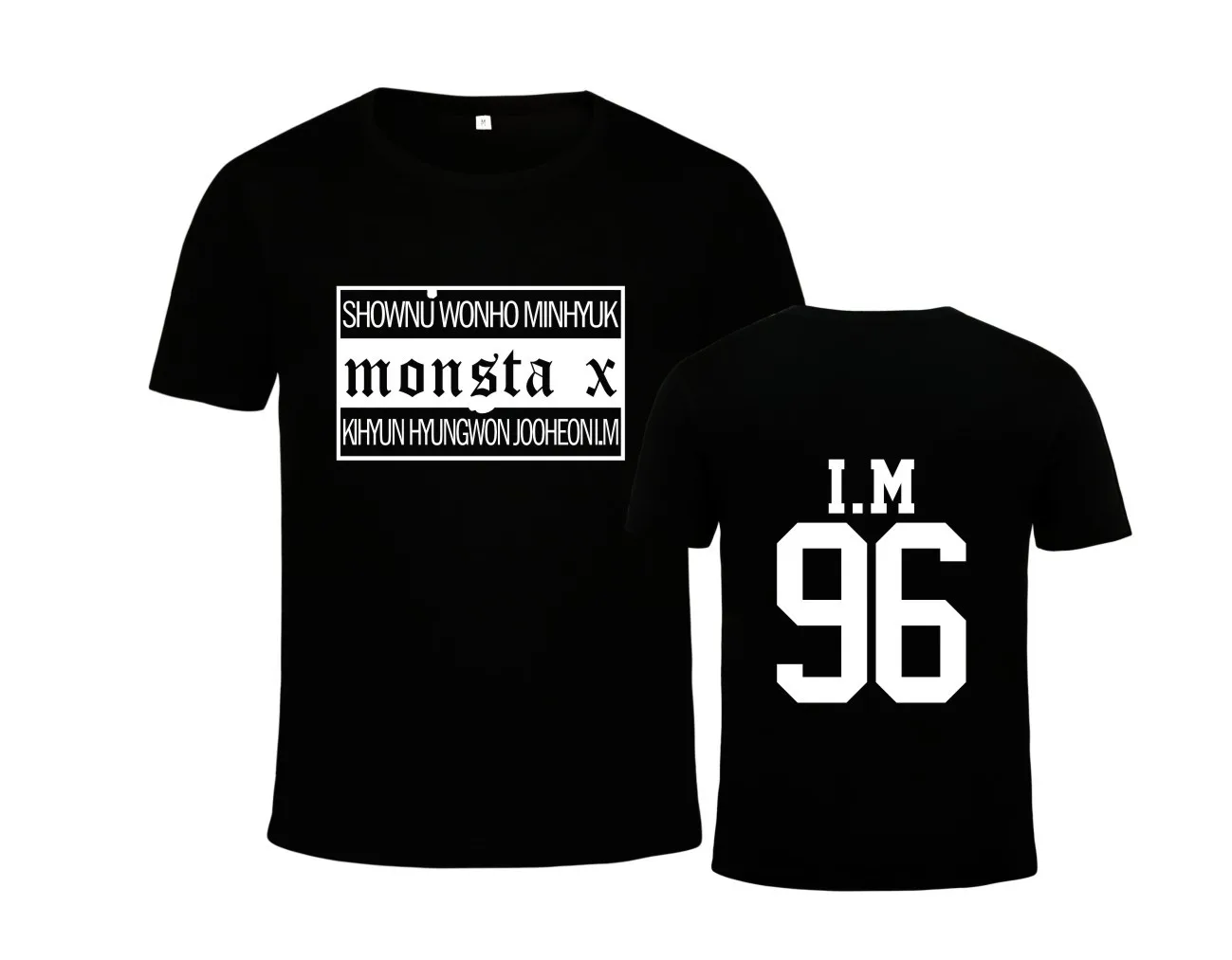black KPOP Monsta X комбинация с японского концерта с тем же трендом повседневная мужская и женская футболка с короткими рукавами Прямая поставка - Цвет: black