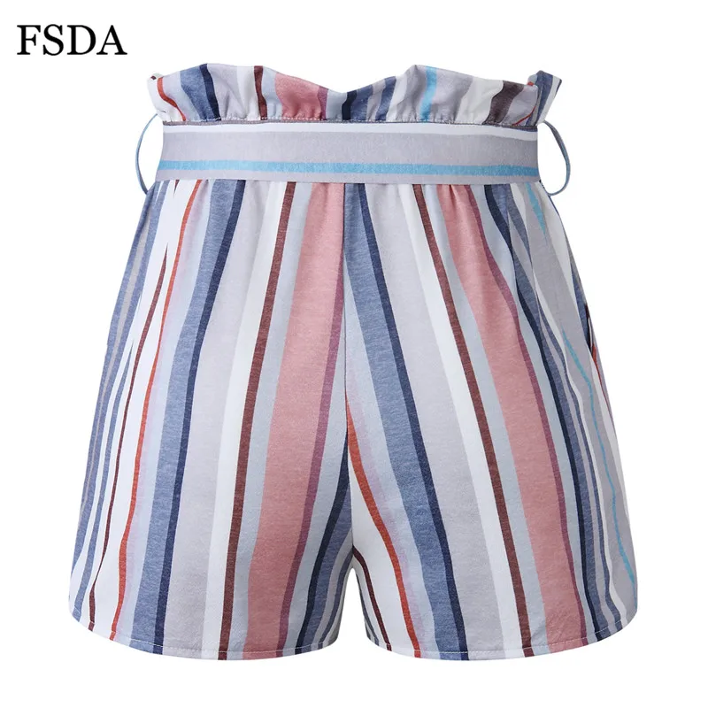 Женские шорты в полоску FSDA мини с высокой талией и карманами лето 2019|Женские
