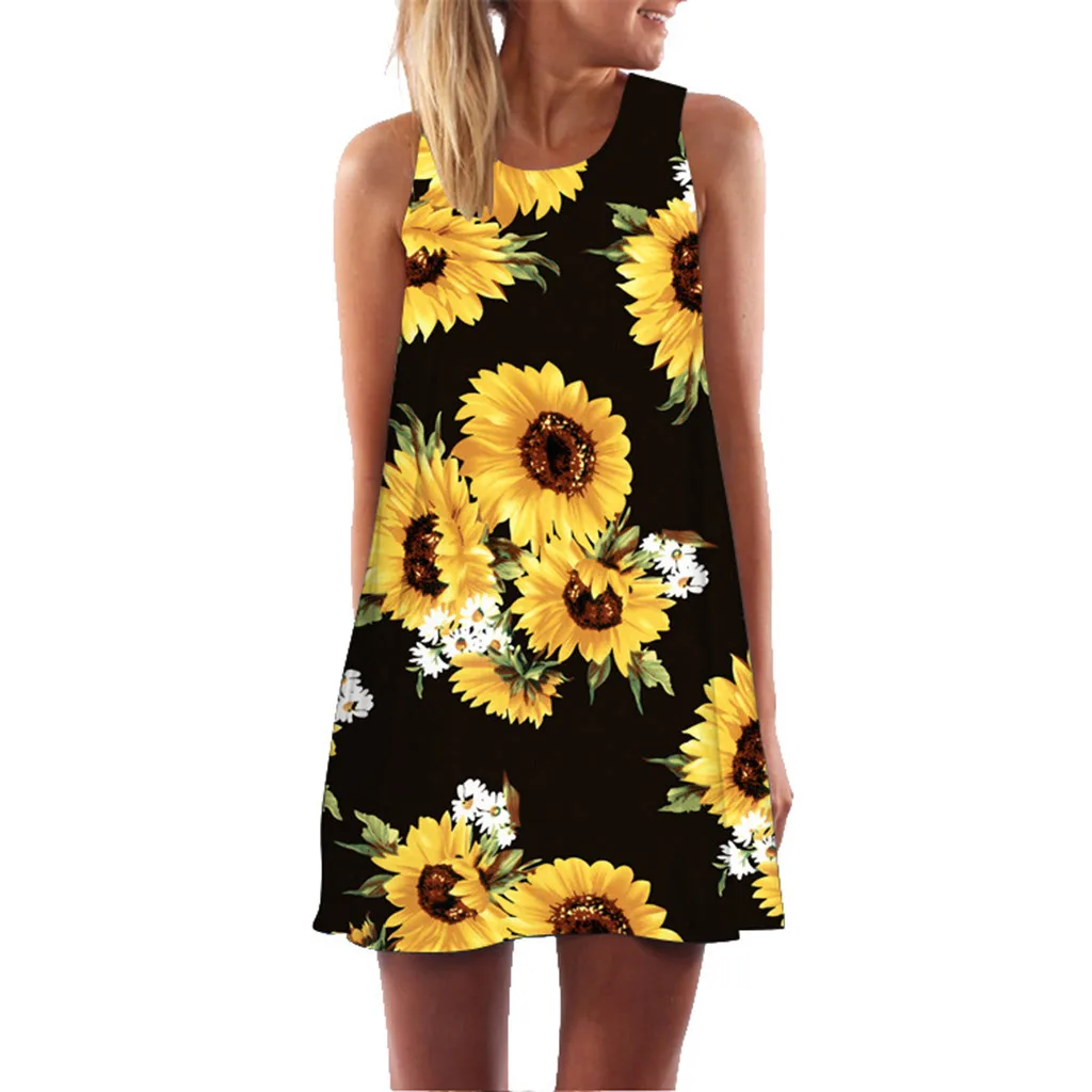 Женское пляжное платье без рукавов с принтом в стиле бохо летнее повседневное