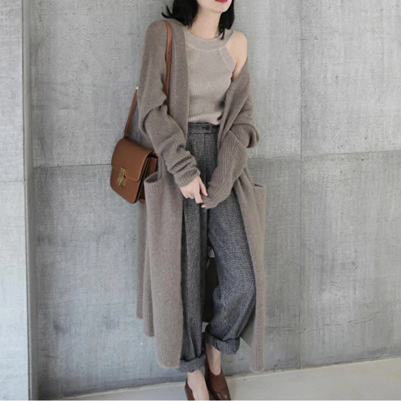 Женский свитер MY-07 новый зимний свободный в Корейском стиле однотонный вязаный