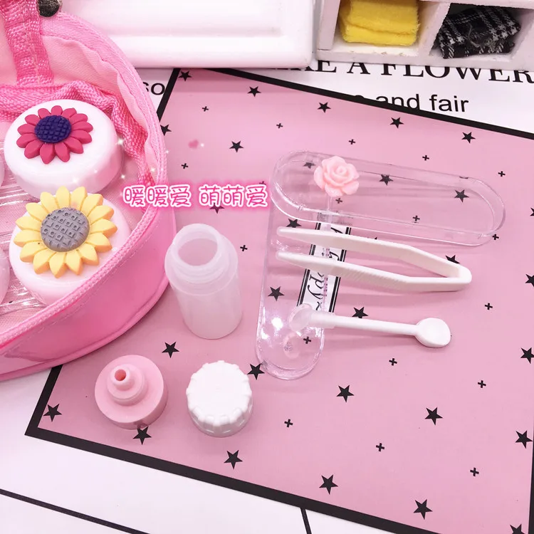 LIUSVENTINA DIY Alloy cute color flower pink bag box for lens contact lenses case glasses | Аксессуары для одежды