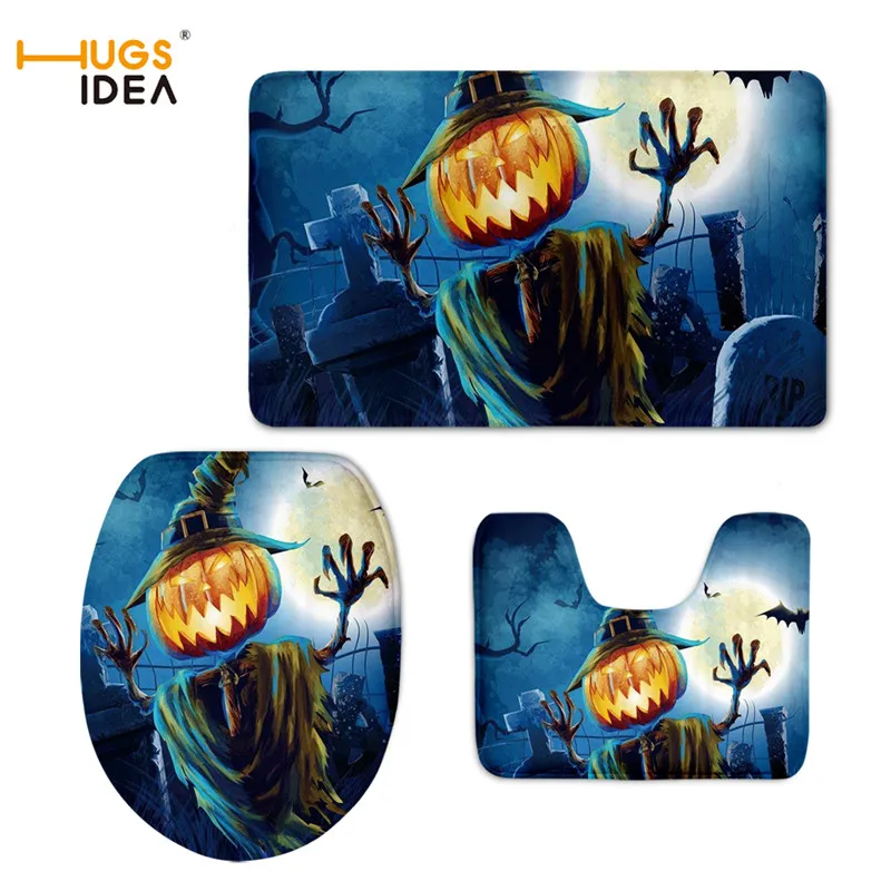 

HUGSIDEA Toilet Seat Cover Halloween Night Funny and Scary Halloween Ghost Bat Pumpkin Decorative Bathroom Overcoat Toilet Cases
