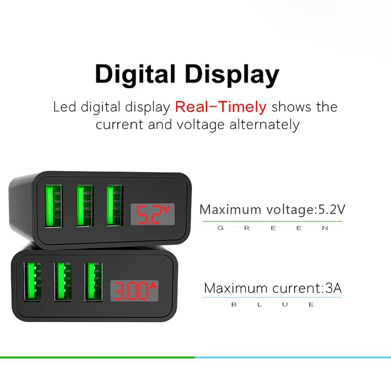 Светодиодный дисплей 3 USB зарядное устройство QC3.0 порта быстрое штепсельная вилка