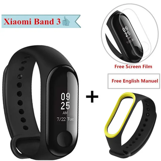 Add black-yellow Xiaomi mi Band 3 умный Браслет Водонепроницаемый отчет о погоде mi Band 3 водонепроницаемый АОН OLED экран умный Браслет mi band 3 - Цвет: Add black-yellow