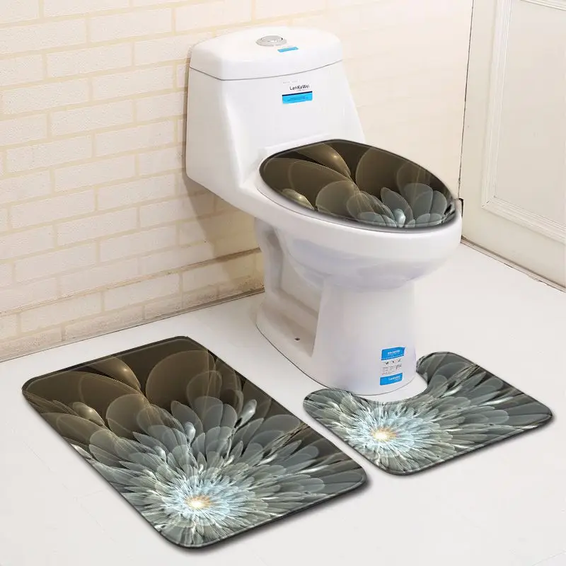 Zeegle 3pcs Bathroom Mat Set Anti-slip Bathroom Floor Mats Lid Toilet Cover Microfiber Bath Mat Bathroom Rug and Toilet Mat Sets