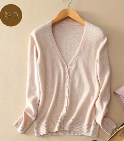 khaki v neck SEDUTMO весенний кашемировый свитер размера плюс 3XL вязаный кардиган женский свитер туника с длинным рукавом ED092 - Цвет: khaki v neck