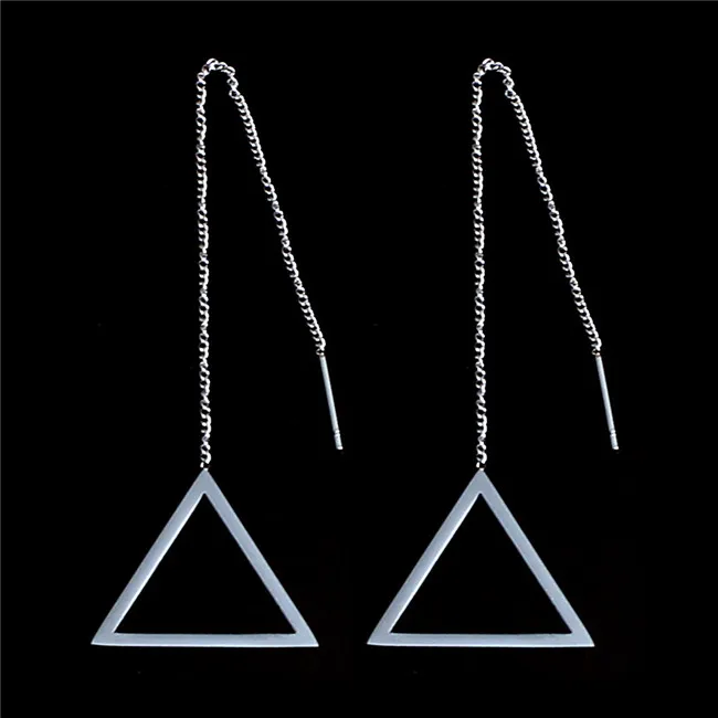 Она WEIER нержавеющая сталь jewelry корейский мотаться Висячие длинные сережки-крестики висит Женский brincos серьги Модные талисманы серебро - Окраска металла: triangle-S