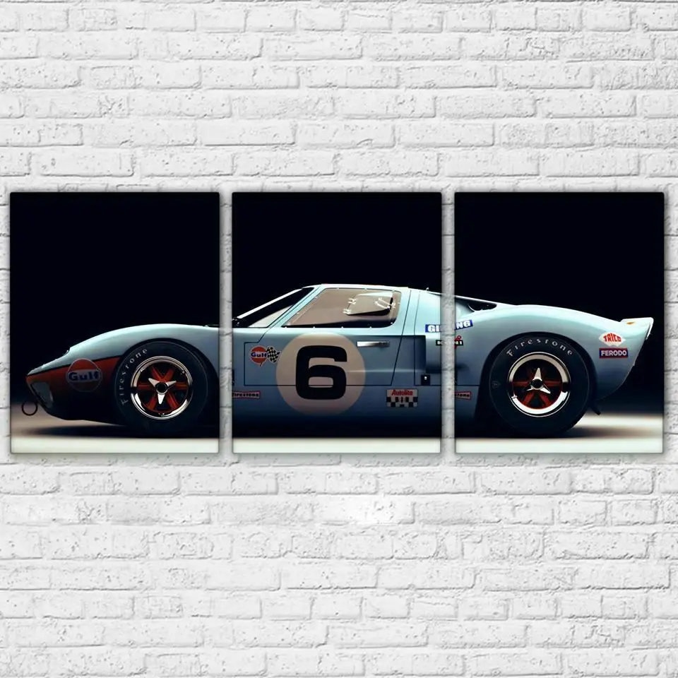 3 шт. холст картины Ford GT40 спортивный автомобиль суперкар стены искусства гонки картина холст HD печать для дома Декор для гостиной - Цвет: 3pcs