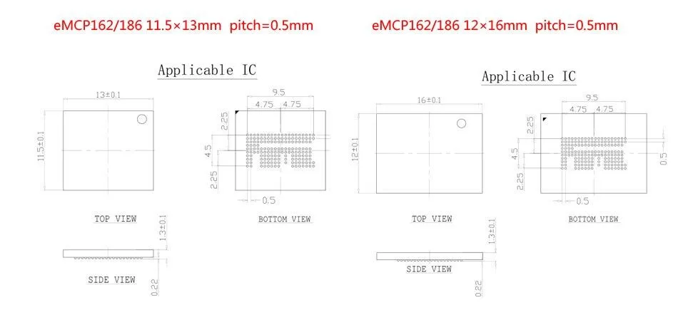EMMCtest разъем для 20pin универсальный порт для eMMC153 eMMC 169 nand флэш-тестирование считыватель размер 11,5x13 мм для восстановления данных