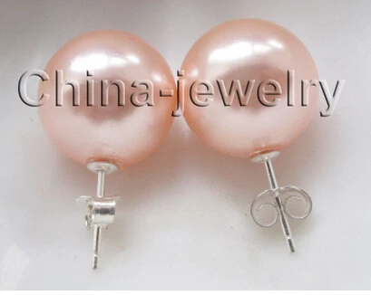 Красивые 10 мм идеальные круглые розовые серьги с морской ракушкой и жемчугом-925