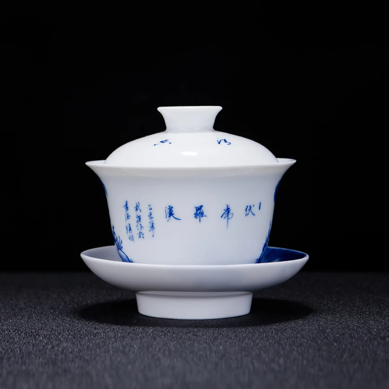 200 мл Цзиндэчжэнь синий и белый фарфор Gaiwan Чай чашки Керамика горшок