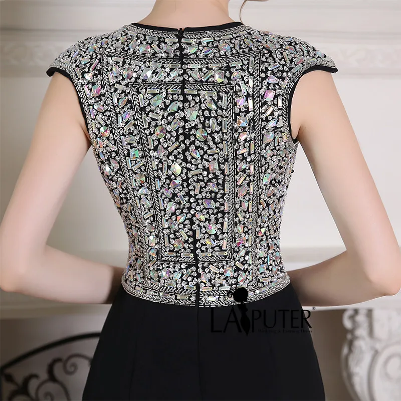 Vestidos de formatura Crystal Beads Chiffon Long Elegant 2017 Black Sexy Mermaid Prom Evening Dress robe soiree courte | Свадьбы и