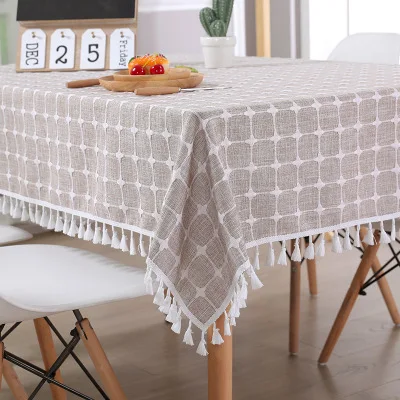 Mika color Cotton linen lace side tablecloth small plaid cloth gray Mika 2 color living room dining room decoration coffee table tablecloth - Цвет: Mika color