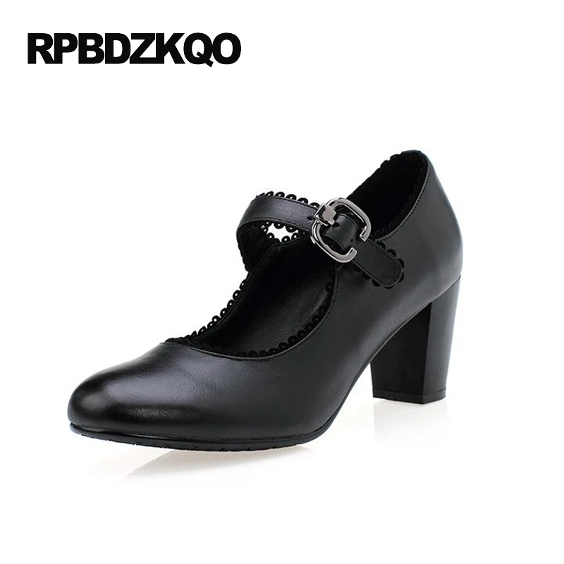 2017 Плюс размер Круглый носок насосы коричневый маленький деревянный Мэри Джейн