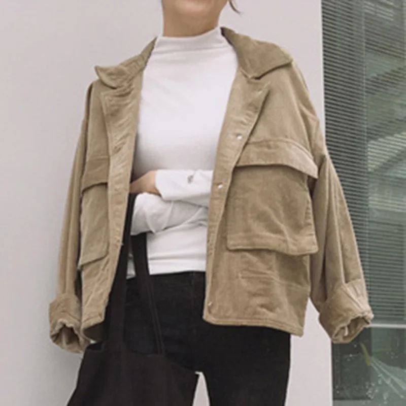 Большие размеры куртка женская Вельветовая повседневная свободная модная