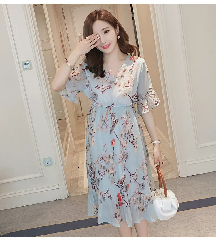 Летнее шифоновое платье для беременных Повседневное с коротким рукавом и