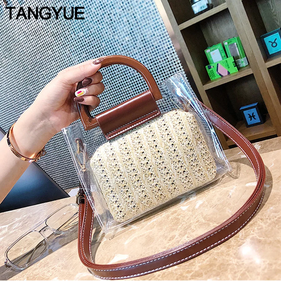 

TANGYUE женская сумка через плечо, прозрачная сумка, дамские сумки, соломенные сумки через плечо, прозрачные сумки для женщин, sac, основная ручна...