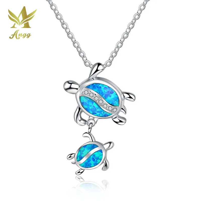 ANGG Geniune 925 Sterling Silver Blue Opal Stone Vintage Pendants Jewelry Trendy Tortoise For Women &amp Parent-child | Украшения и