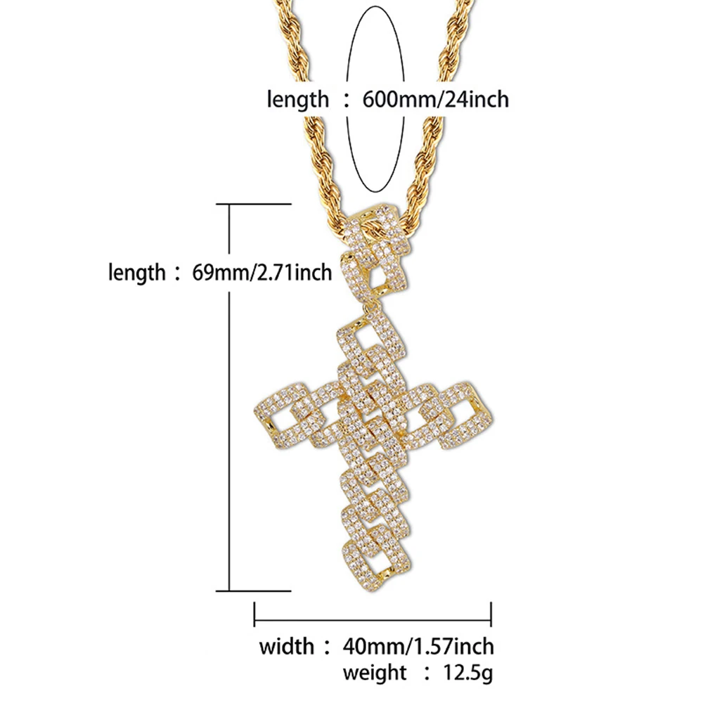 Iced Out большой крест микро проложить AAA кубический цирконий Bling кулон цепь золото серебро розовое золото хип хоп ожерелье рэпера для мужчин и женщин