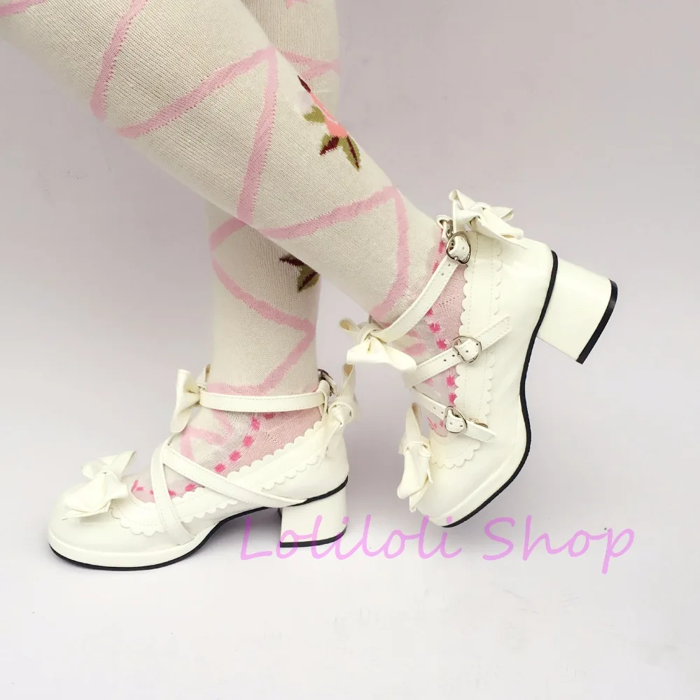 

Princess sweet punk shoes loliloli yoyo Japanese design custom big size white bright skin buckle strap high-heeled shoes an9812
