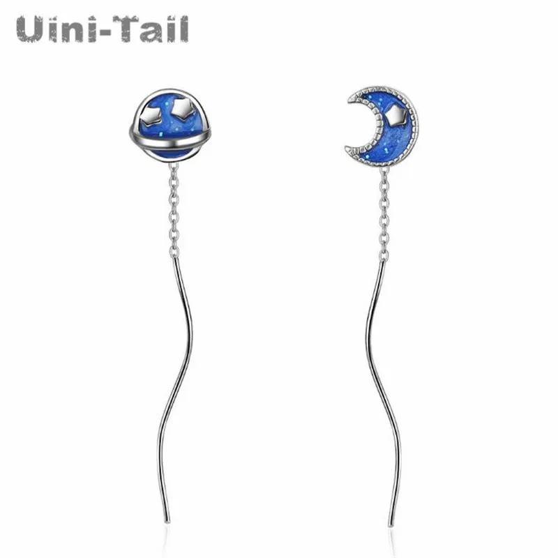 Uini Tail Горячая новинка 925 пробы серебряные синие серьги планета длинные