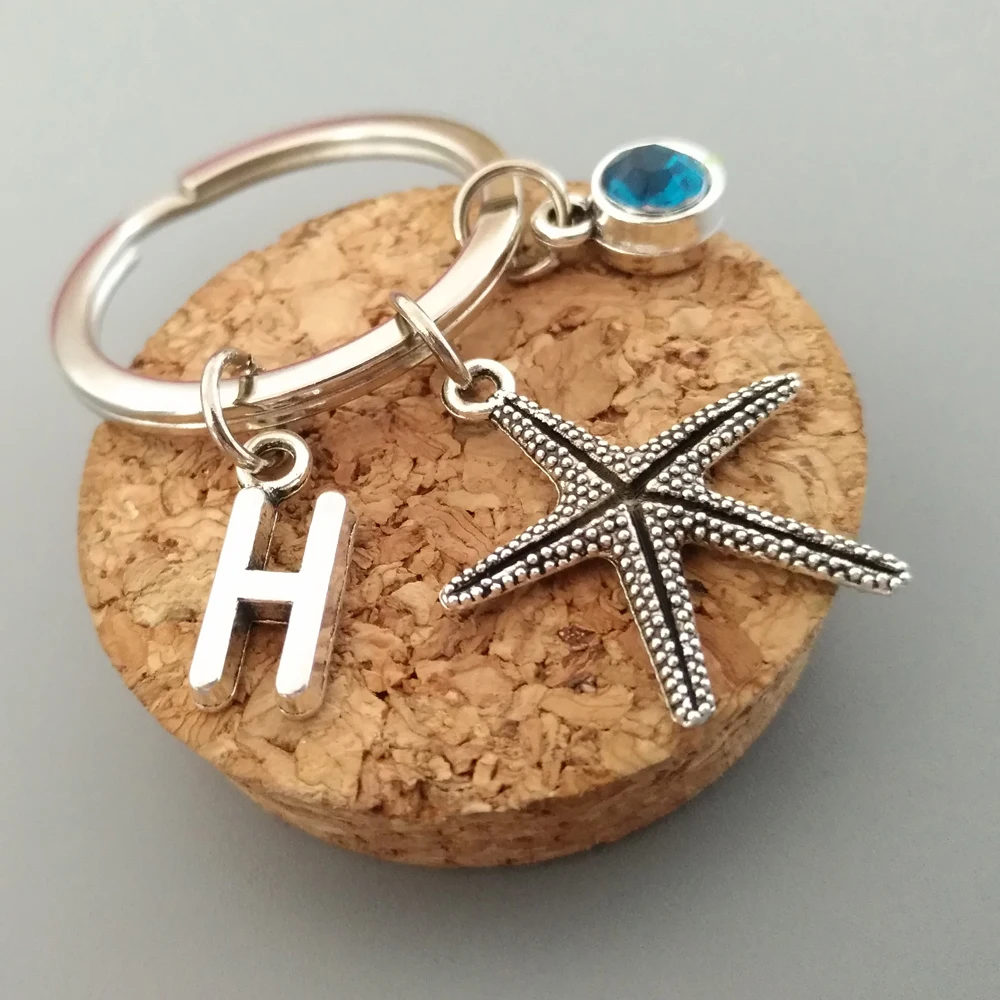 Underwater world Keyring starfish Keychain 26initail keyfob 12 Birthstone Optional Keysholder Bagcharm Keydangel | Украшения и