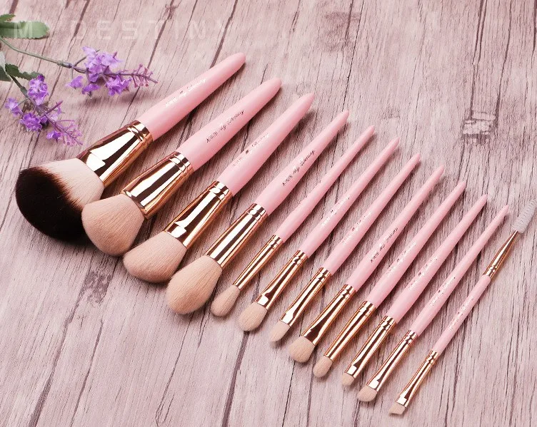 12pcs/Set Pink Make up brushes Set Whole Powder brush Foundation contouring highlight Eye shadow detail with cosmetic bag | Красота и
