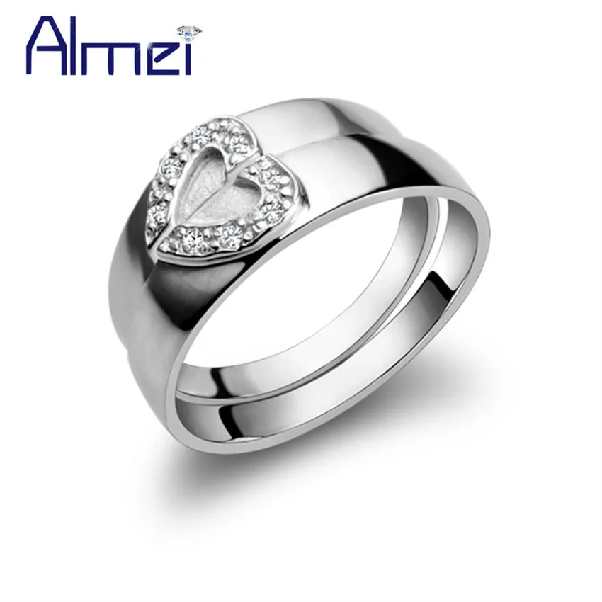 Almei49 % скидка Мода Сердце Пара Кольцо С Камень Серебряные Ювелирные Изделия
