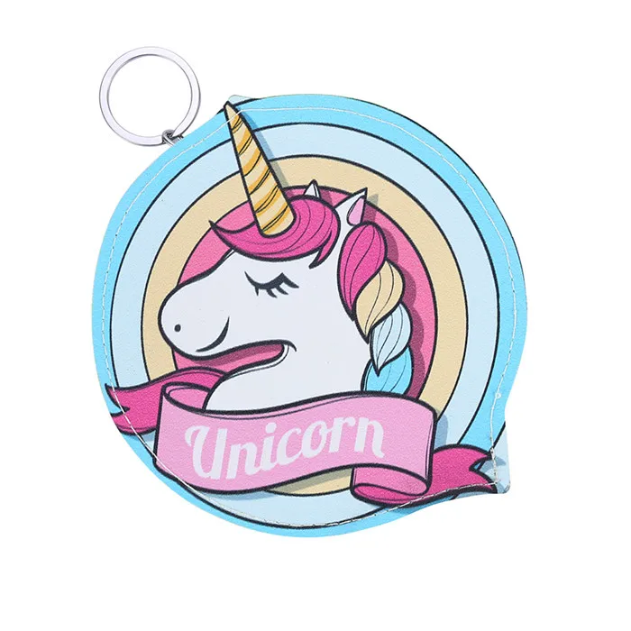 round unicorn Забавный кошелек для женщин с 3D-принтом в виде чипсов, бутылки, книги, кожаный кошелек и кошелек, брелок, маленькая сумка, мини клатч для девочек, кошелек - Цвет: round unicorn