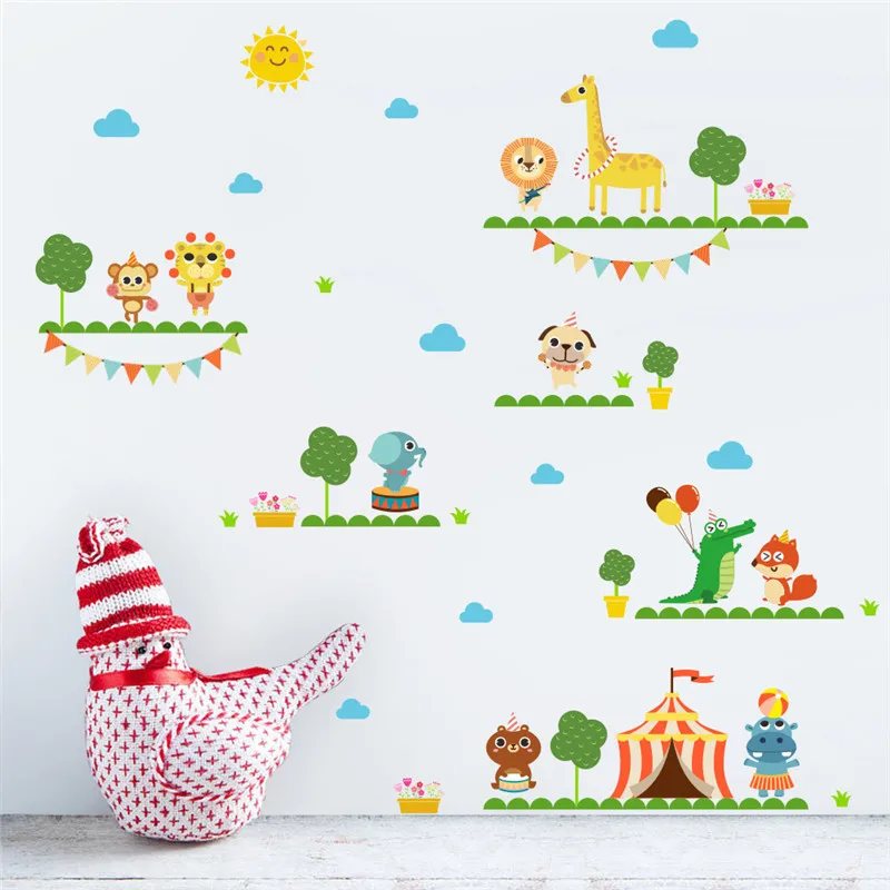 Мультяшные животные Лев Жираф Тигр обезьяна настенные наклейки для детской комнаты детская комната парк