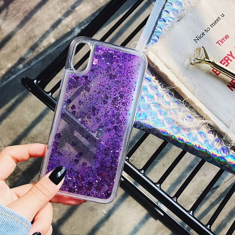 Purple Блестящий чехол для телефона с сердечками для iphone 11 X XR XS MAX, жидкий зыбучий песок, чехол для iphone 5 5S se, 6 S, 6, 7, 8 Plus, Блестящие Блестки - Цвет: Purple