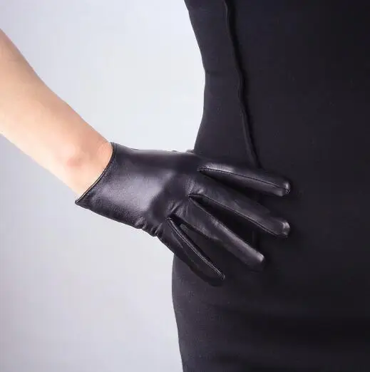 black touch screen Женские короткие дизайнерские перчатки из овчины, тонкие перчатки из натуральной кожи с сенсорным экраном, черные Мотоциклетные Перчатки R630 - Цвет: black touch screen
