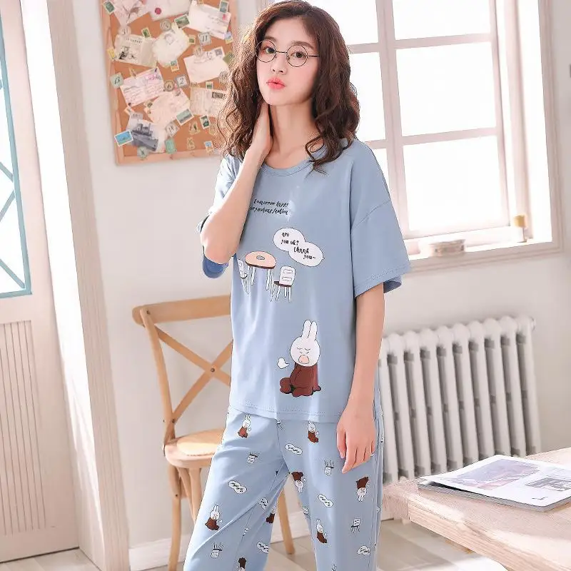Yfashion/комплект хлопковых пижам для женщин с милым мультяшным принтом и короткими