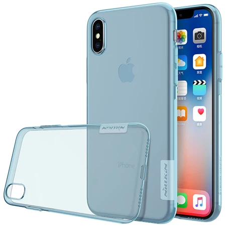 Синий Из ТПУ, прозрачный, мягкий чехол для Apple iphone X NILLKIN серии "Природа", роскошный бренд iphone X, чехол на заднюю панель+ посылка в розницу - Цвет: Синий