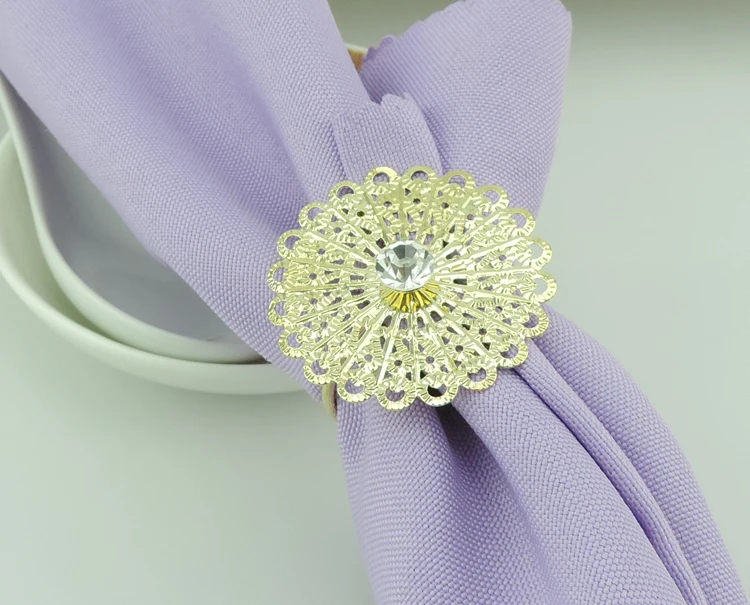 Блестящий хрустальный Цветочный стиль кольца для салфеток металлический
