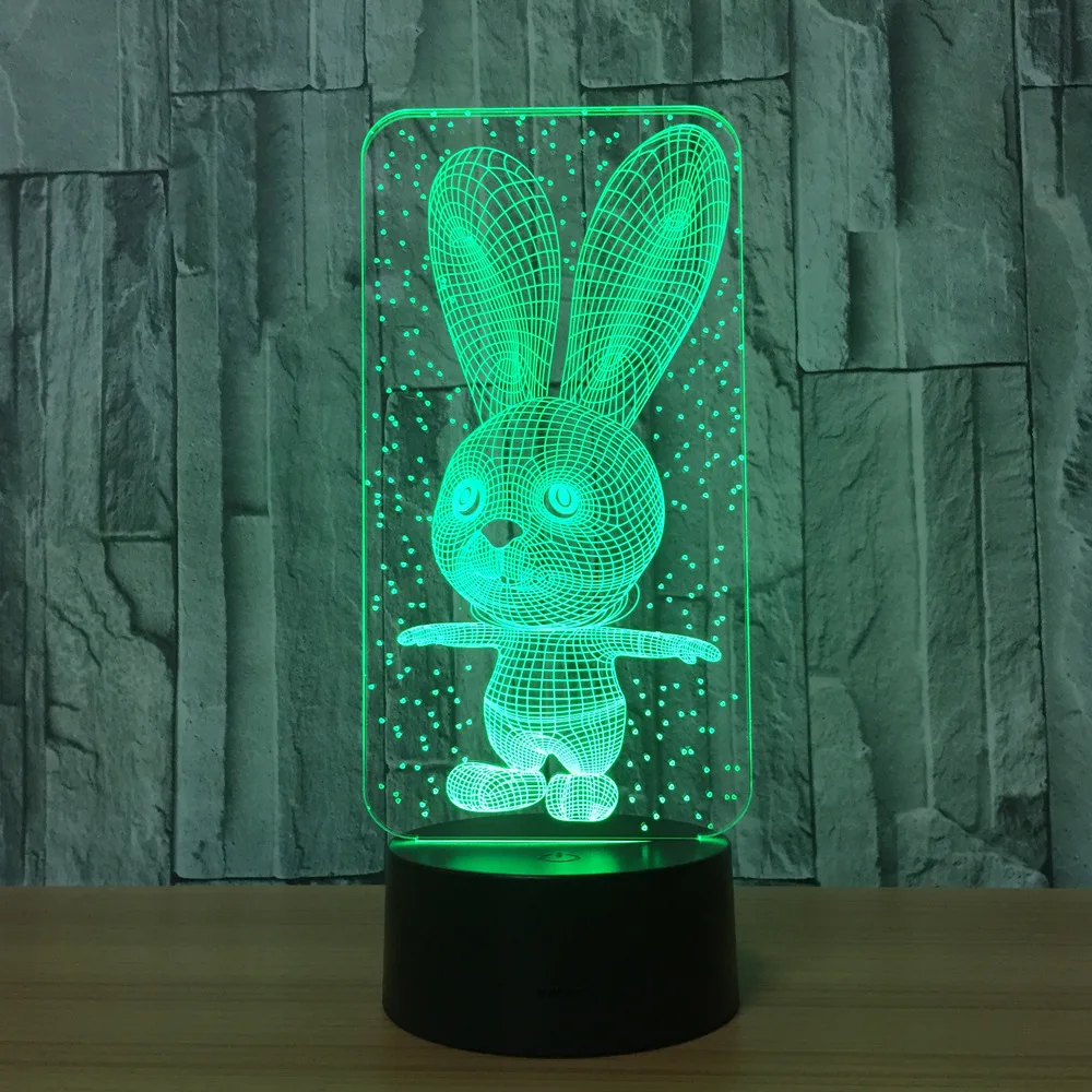 Lovely cartoon rabbit 3D model seven color touch control remote Control visual decoration LED lamp atmosphere gift Z85 | Игрушки и хобби