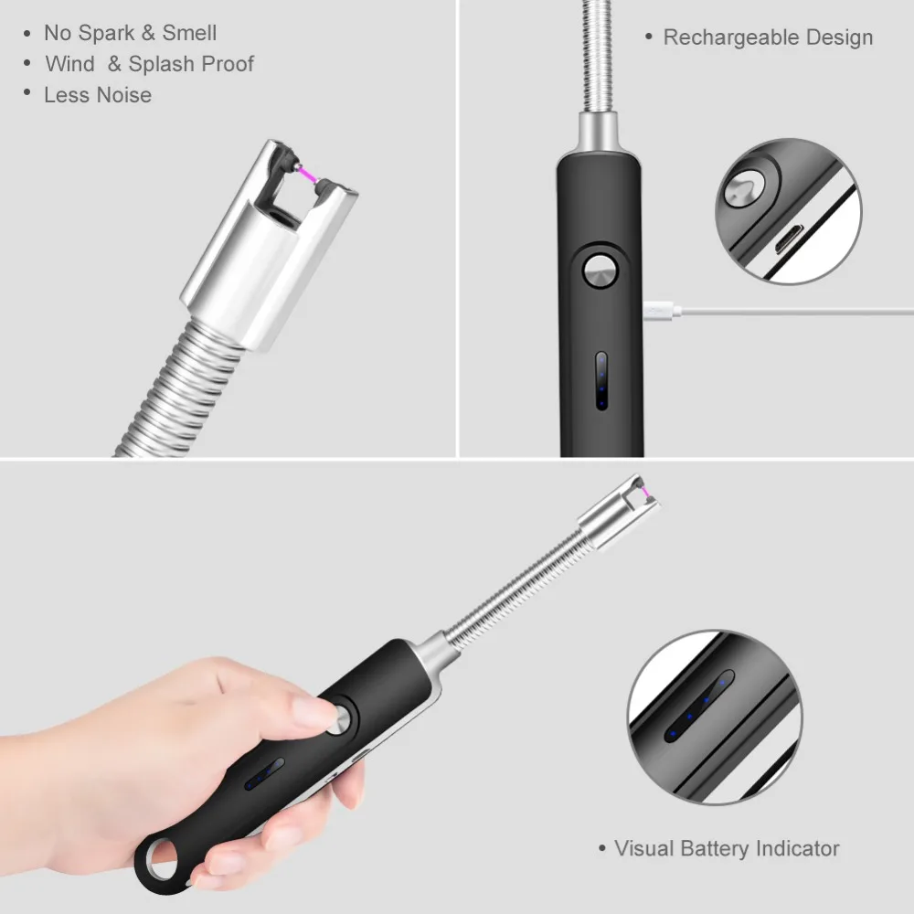 USB перезаряжаемая кухонная зажигалка для свечей, Подарочная электрическая дуговая зажигалка, ветрозащитная беспламенная импульсная Зажигалка для приготовления пищи, кемпинга, барбекю