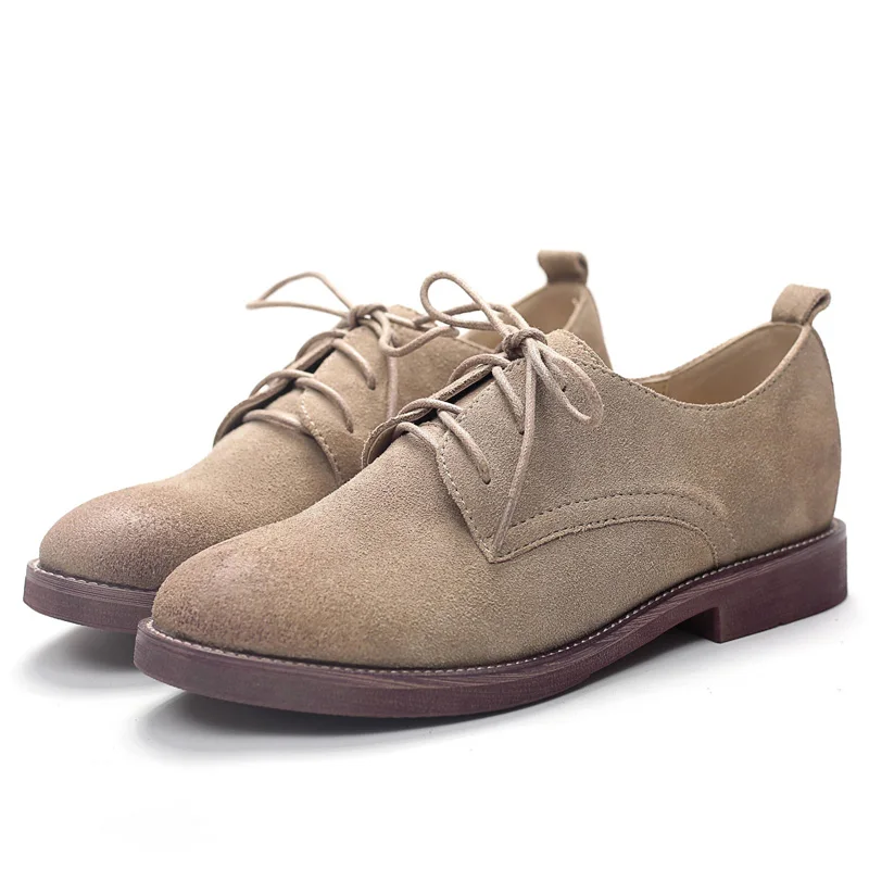 Apricot Oxford Shoes HZXINLIVE/женские туфли-оксфорды; сезон весна-осень; обувь из натуральной кожи; Женская замшевая обувь на плоском ходу; кожаная женская обувь на плоской подошве размера плюс 41, 42 - Цвет: Apricot Oxford Shoes