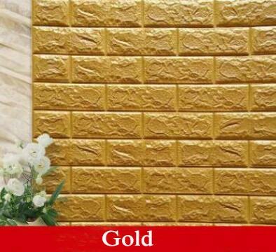 Gold 70*77 см* 6 шт 3D PE пенка, камень, кирпичная панель, Наклейки на стены для детской комнаты, домашний декор, детская безопасная художественная Фреска, самоклеющиеся обои - Цвет: Gold