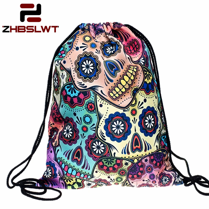 ZHBSLWT новая мода Мексиканский череп 3D печать сумка на шнурке женский рюкзак для