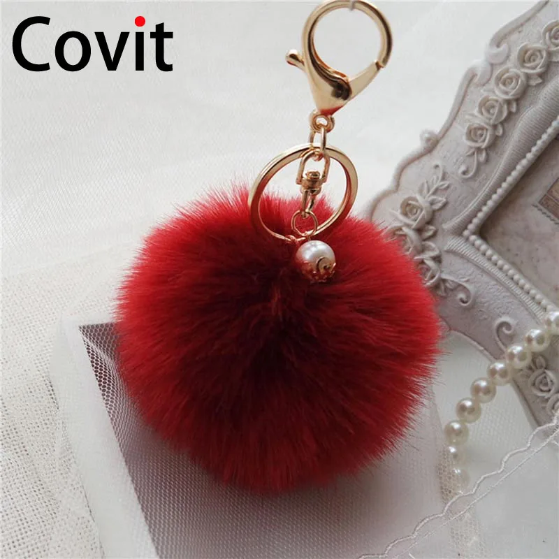 Covit супер пушистый меховой шар брелок кольца симпатичный помпон для женщин