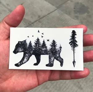 Водонепроницаемая временная татуировка Сибирский лес Медведь Дерево Птица Татто наклейки флэш-тату поддельные татуировки для девочек женщин мужчин и детей