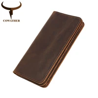 cowather 100 top cow genuine leather crazy horse leather men wallet 2021 long style high quality male purse q2043 free shipping