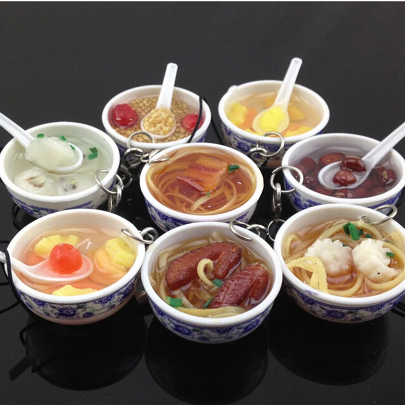 Имитация еды брелок лапша креативный китайский синий и белый фарфор еда миска